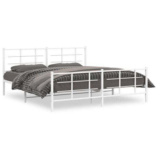 vidaXL Bedframe met hoofd- en voeteneinde metaal wit 183x213 cm