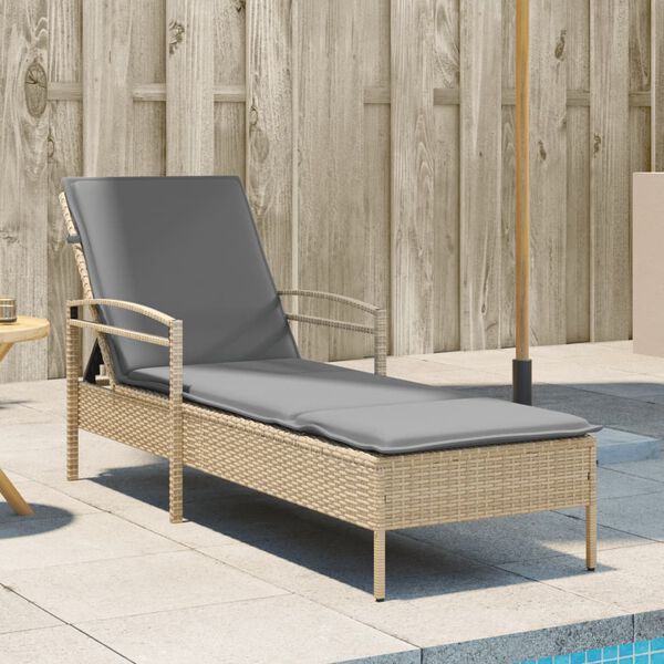 vidaXL Ligbed met kussen 63x200x81 cm poly rattan beige