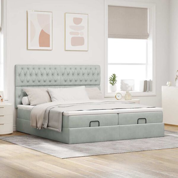 vidaXL Ottoman bed met matrassen en LED's 160x200cm fluweel lichtgrijs