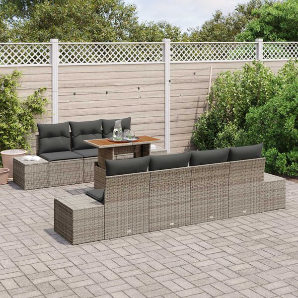 vidaXL Tuin Sofa Set met opslag 8 pcs Grijs Poly riet