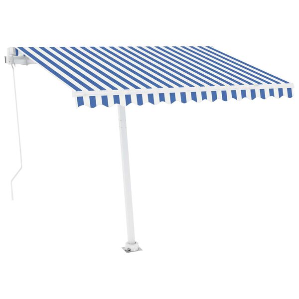 vidaXL Luifel handmatig uittrekbaar met LED 350x250 cm blauw en wit