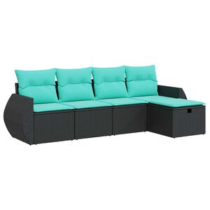 vidaXL 5-delige Loungeset met kussens poly rattan zwart