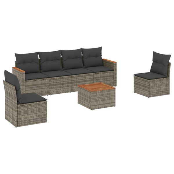 vidaXL 7-delige Loungeset met kussens poly rattan grijs