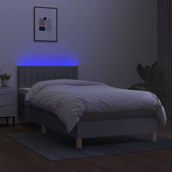 vidaXL Boxspring met matras en LED stof lichtgrijs 100x200 cm