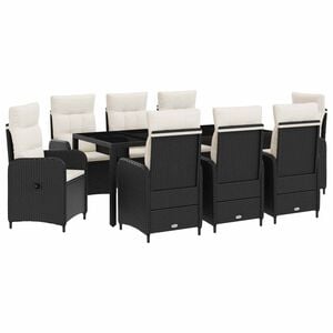vidaXL Buiten eettafelset 9 st Zwart en Cream Wit poly rattan