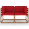 vidaXL Tuinbank 2-zits pallet met rode kussens grenenhout