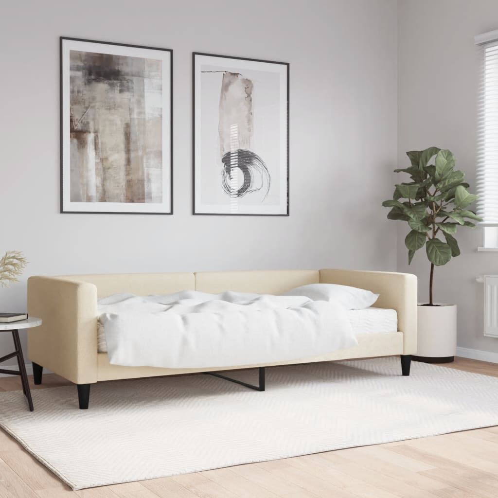 vidaXL Slaapbank met matras 90x200 cm stof crèmekleurig