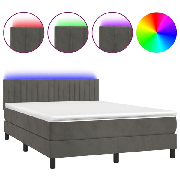 vidaXL Boxspring met matras en LED fluweel donkergrijs 140x190 cm