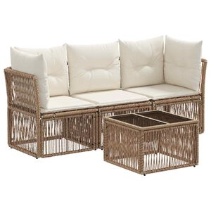 vidaXL Tuinbankenset 4 pcs Beige poly rattan