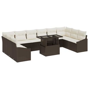vidaXL Tuin Sofa Set met kussen met opslag 11 pcs Bruin en Cr&egrave;me