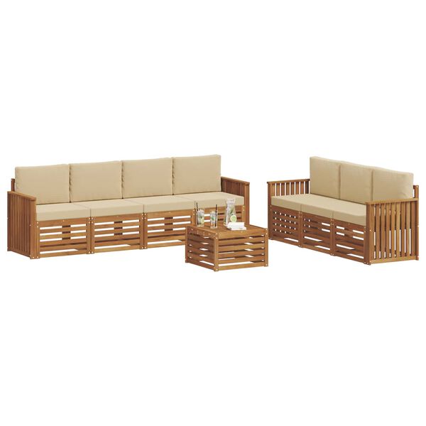 vidaXL Sofa-Sets 8 pcs Natuurlijk en Beige Massief Acaciahout