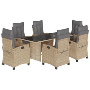 vidaXL 7-delige Tuinset met kussens poly rattan gemengd beige