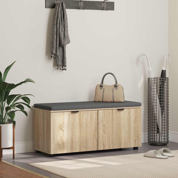 vidaXL Halbank met kussen met opslag Sonoma Eiken 100 x 38 x 46 cm