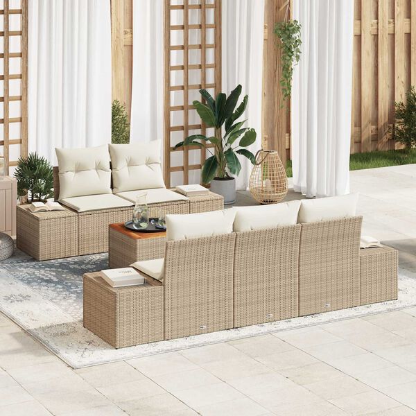 vidaXL Tuinbankenset met kussen 6 pcs Beige poly rattan