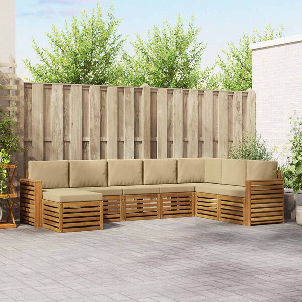 vidaXL Hoekbank Set 8 pcs Natuurlijk en Beige Massief Acaciahout