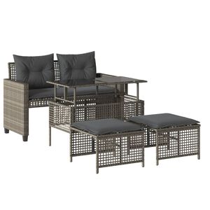 vidaXL 4-delige Loungeset met kussens poly rattan en glas lichtgrijs