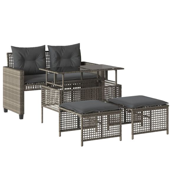 vidaXL 4-delige Loungeset met kussens poly rattan en glas lichtgrijs
