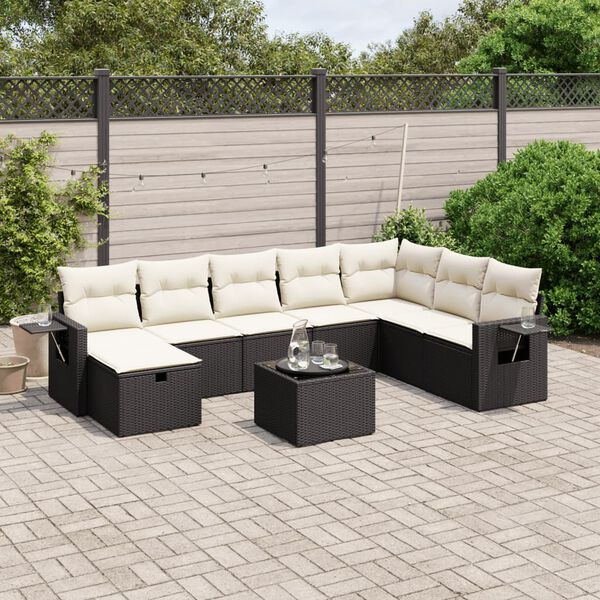 vidaXL 9-delige Loungeset met kussens poly rattan zwart