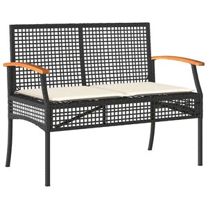 vidaXL Tuinbank met kussen poly rattan en acaciahout zwart