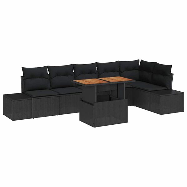 vidaXL Tuin Sofa Set met opslag 7 pcs Zwart Poly riet