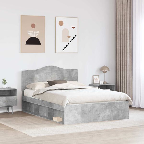 vidaXL Bedframe met hoofdeinde Beton 160 x 200 cm Massief grenenhout
