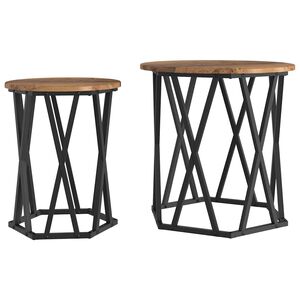 vidaXL Salontafel 2 pcs Oud Hout Engineered hout en staal