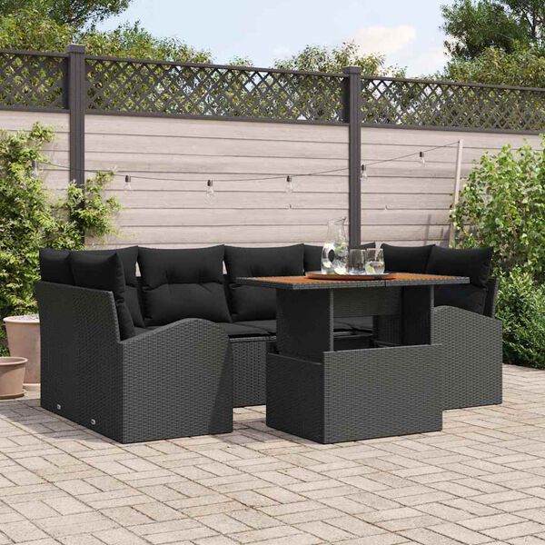 vidaXL Tuin Sofa Set met kussen 7 pcs Zwart