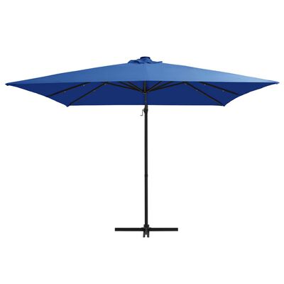 vidaXL Zweefparasol met LED en stalen paal 250x250 cm azuurblauw