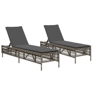 vidaXL Ligstoelen 2 st met kussens poly rattan grijs