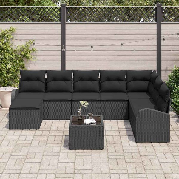 vidaXL Tuin Sofa Set met kussen 9 pcs Zwart Poly riet