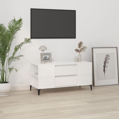 vidaXL Tv-meubel 102x44,5x50 cm bewerkt hout hoogglans wit