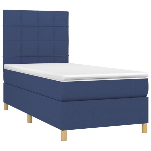 vidaXL Boxspring met matras en LED stof blauw 100x200 cm