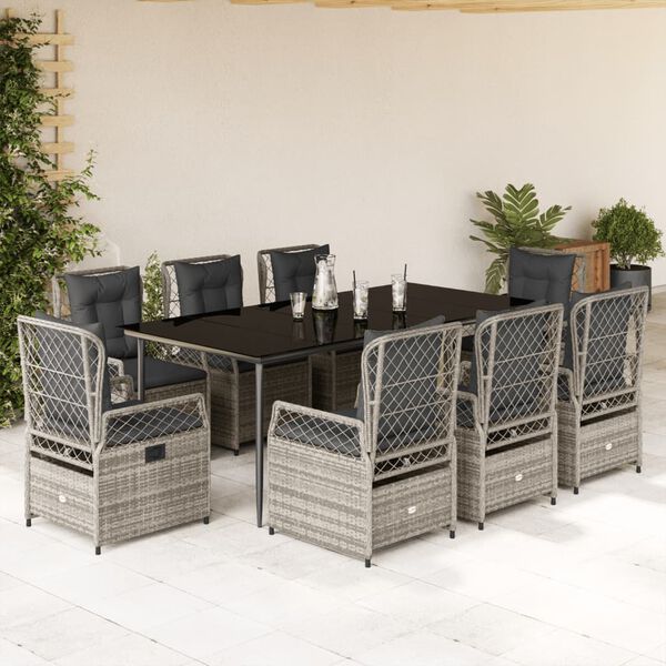 vidaXL 9-delige Tuinset met kussens poly rattan grijs