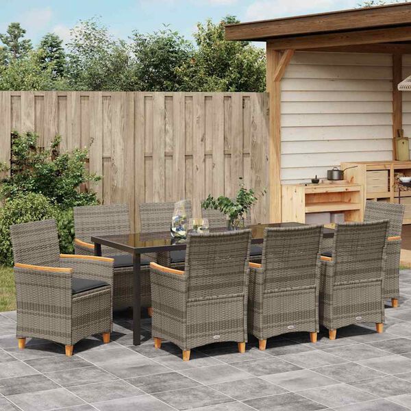 vidaXL Tuin eettafelset 9 pcs Grijs poly rattan