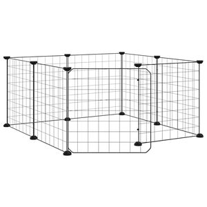 vidaXL Huisdierkooi met 8 panelen en deur, zwart 70x70x35 cm staal