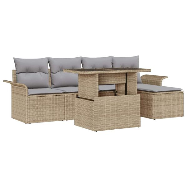 vidaXL Tuin Sofa Set met kussen met opslag 6 pcs Beige Poly riet
