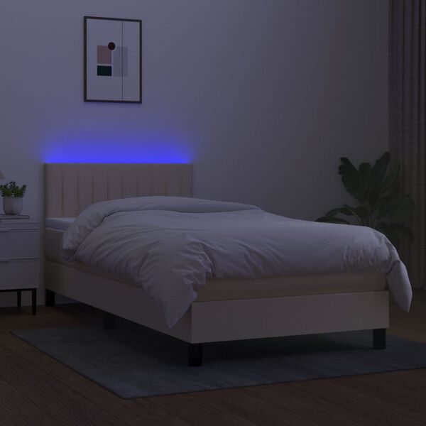 vidaXL Boxspring met matras en LED stof cr&egrave;mekleurig 80x200 cm