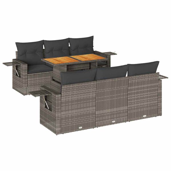 vidaXL 7-delige Loungeset met kussens poly rattan grijs