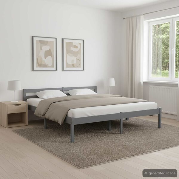 vidaXL Bedframe massief grenenhout grijs 160x200 cm