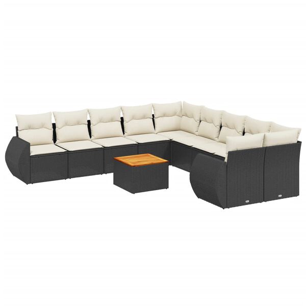 vidaXL 11-delige Loungeset met kussens poly rattan zwart