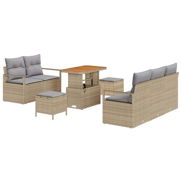 vidaXL Tuinbankenset met kussen 8 pcs Beige poly rattan