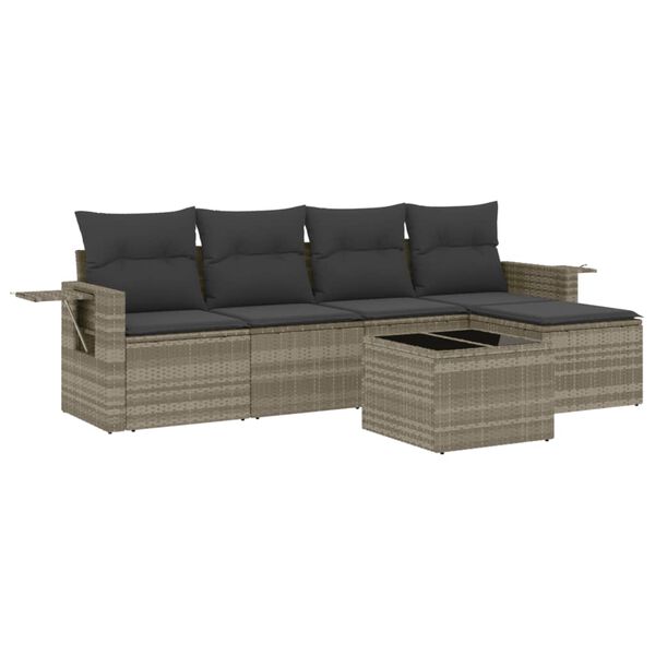 vidaXL 6-delige Loungeset met kussens poly rattan lichtgrijs