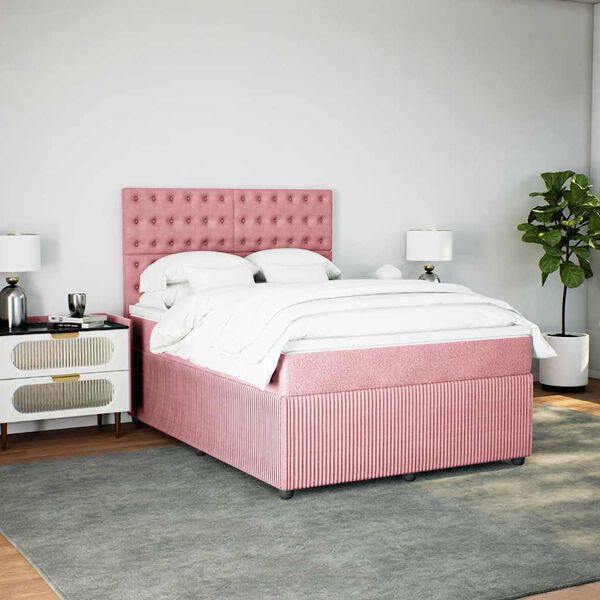 vidaXL Boxspring met matras fluweel roze 140x190 cm