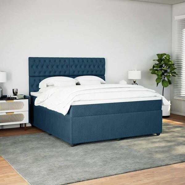 vidaXL Boxspring met matras fluweel donkerblauw 180x200 cm