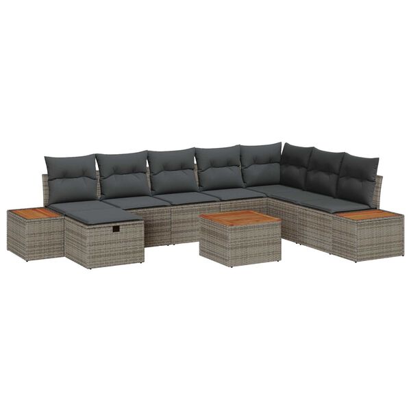 vidaXL Tuin Sofa Set met kussen 9 pcs Grijs Poly riet