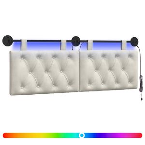 vidaXL Hangend hoofdbord Met LED-verlichting Cr&egrave;mekleurig Fluweel