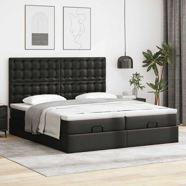 vidaXL Ottoman bed met matrassen 180x200cm kunstleer zwart