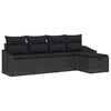 vidaXL Bankstel met kussen met opslag 5 pcs Zwart poly rattan