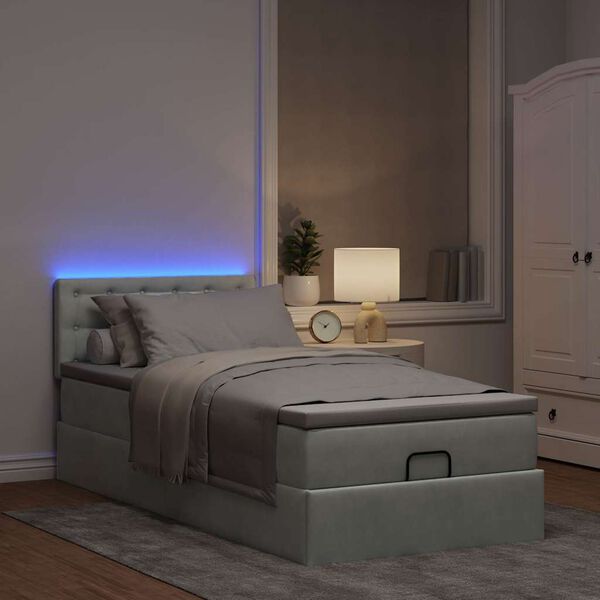 vidaXL Ottoman bed met matras en LED's 80x200cm fluweel lichtgrijs