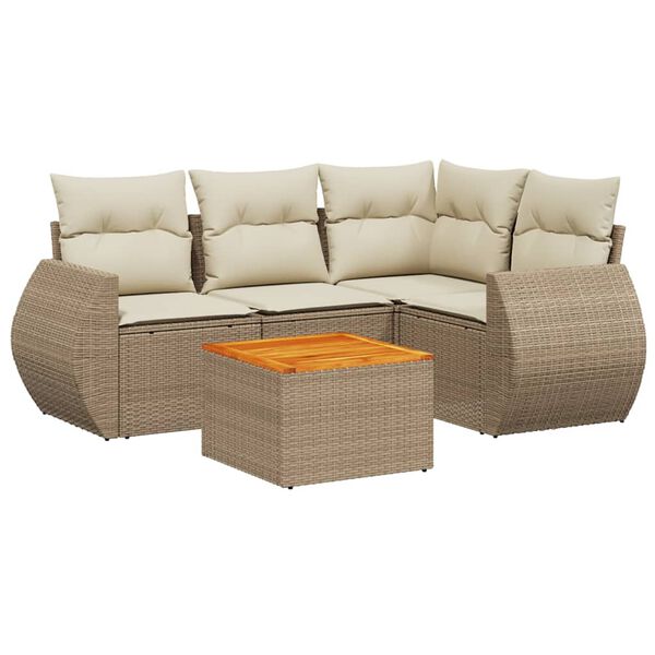vidaXL 5-delige Loungeset met kussens poly rattan beige